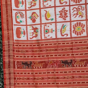White Red Nabakothi Theme Odisha Ikat Khandua Silk Saree
