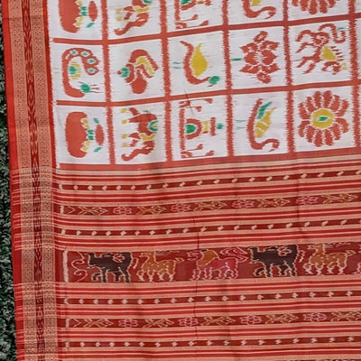 White Red Nabakothi Theme Odisha Ikat Khandua Silk Saree