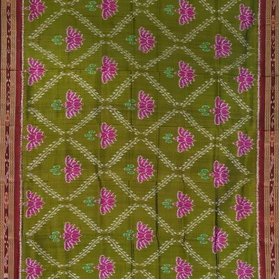 Moss Green Flower Motif Odisha Ikat Khandua Silk Saree