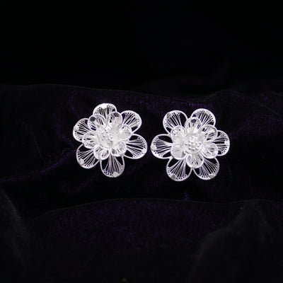 Floral Silver Filigree Earring Stud