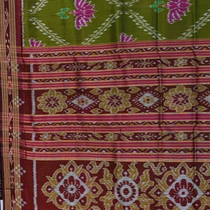 Moss Green Flower Motif Odisha Ikat Khandua Silk Saree