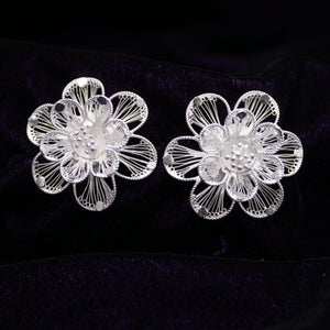 Floral Silver Filigree Earring Stud