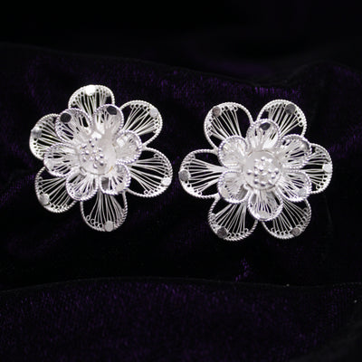 Floral Silver Filigree Earring Stud
