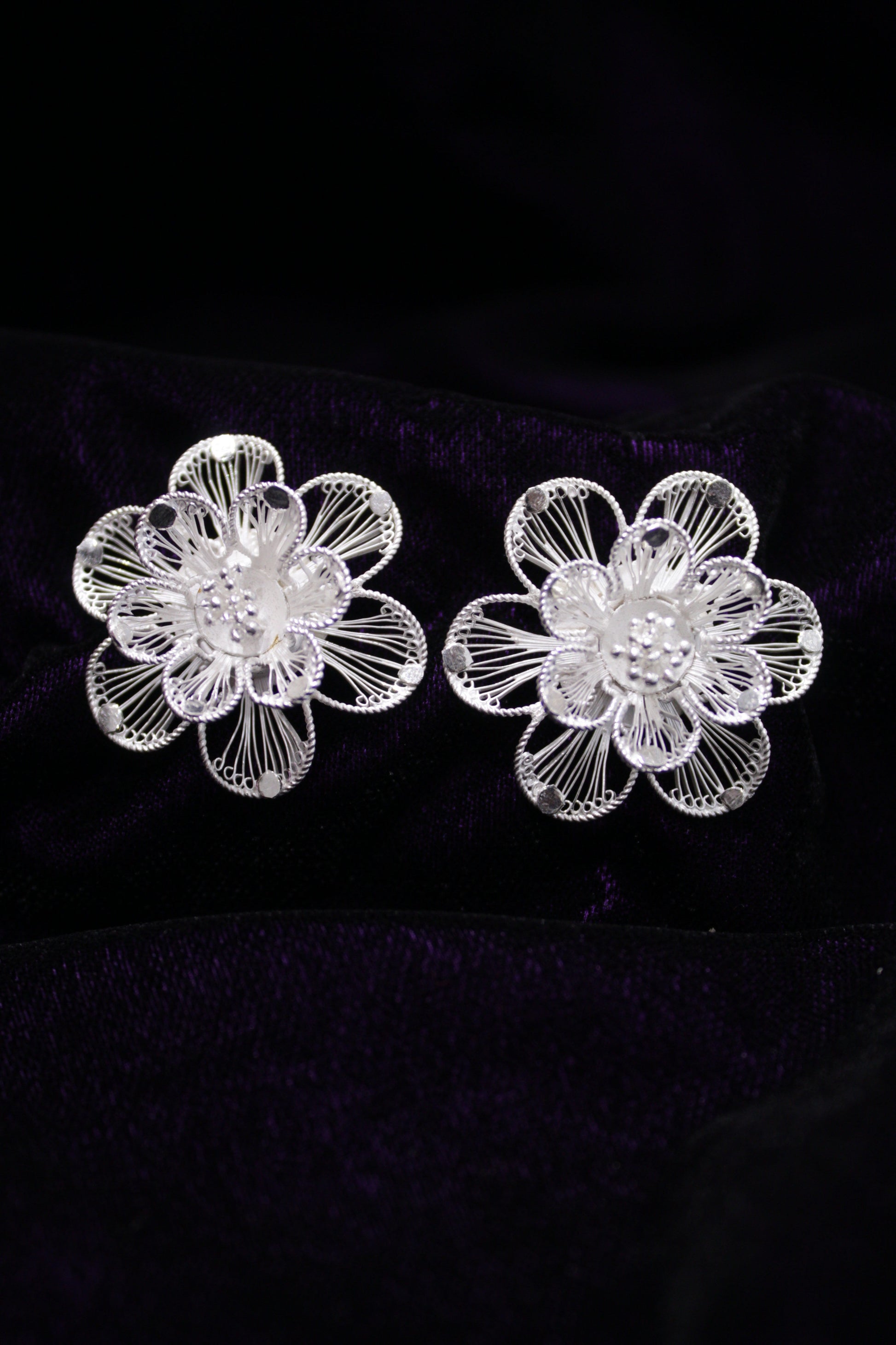 Floral Silver Filigree Earring Stud