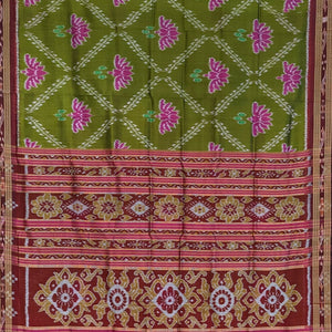 Moss Green Flower Motif Odisha Ikat Khandua Silk Saree