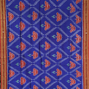 Navy Blue Flower Motif Odisha Ikat Khandua Silk Saree