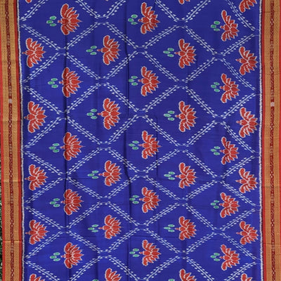 Navy Blue Flower Motif Odisha Ikat Khandua Silk Saree