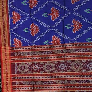 Navy Blue Flower Motif Odisha Ikat Khandua Silk Saree