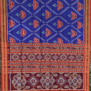 Navy Blue Flower Motif Odisha Ikat Khandua Silk Saree