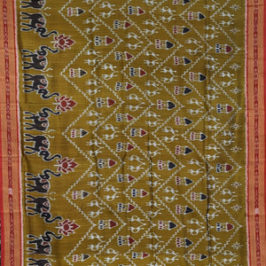 Golden Yellow Tribal Theme Odisha Ikat Khandua Silk Saree