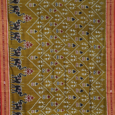 Golden Yellow Tribal Theme Odisha Ikat Khandua Silk Saree