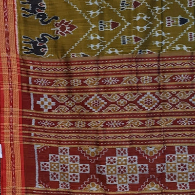 Golden Yellow Tribal Theme Odisha Ikat Khandua Silk Saree