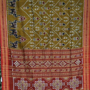 Golden Yellow Tribal Theme Odisha Ikat Khandua Silk Saree