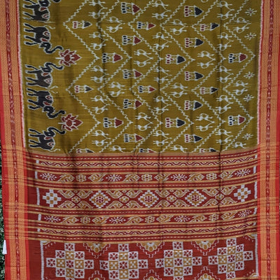 Golden Yellow Tribal Theme Odisha Ikat Khandua Silk Saree