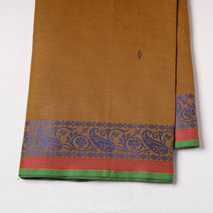 Brown - Kanchipuram Cotton Buti Fabric with Thread Border