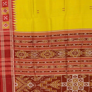 Golden Yellow Pasapali Border Odisha Ikat Khandua Silk Saree