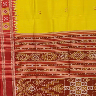 Golden Yellow Pasapali Border Odisha Ikat Khandua Silk Saree