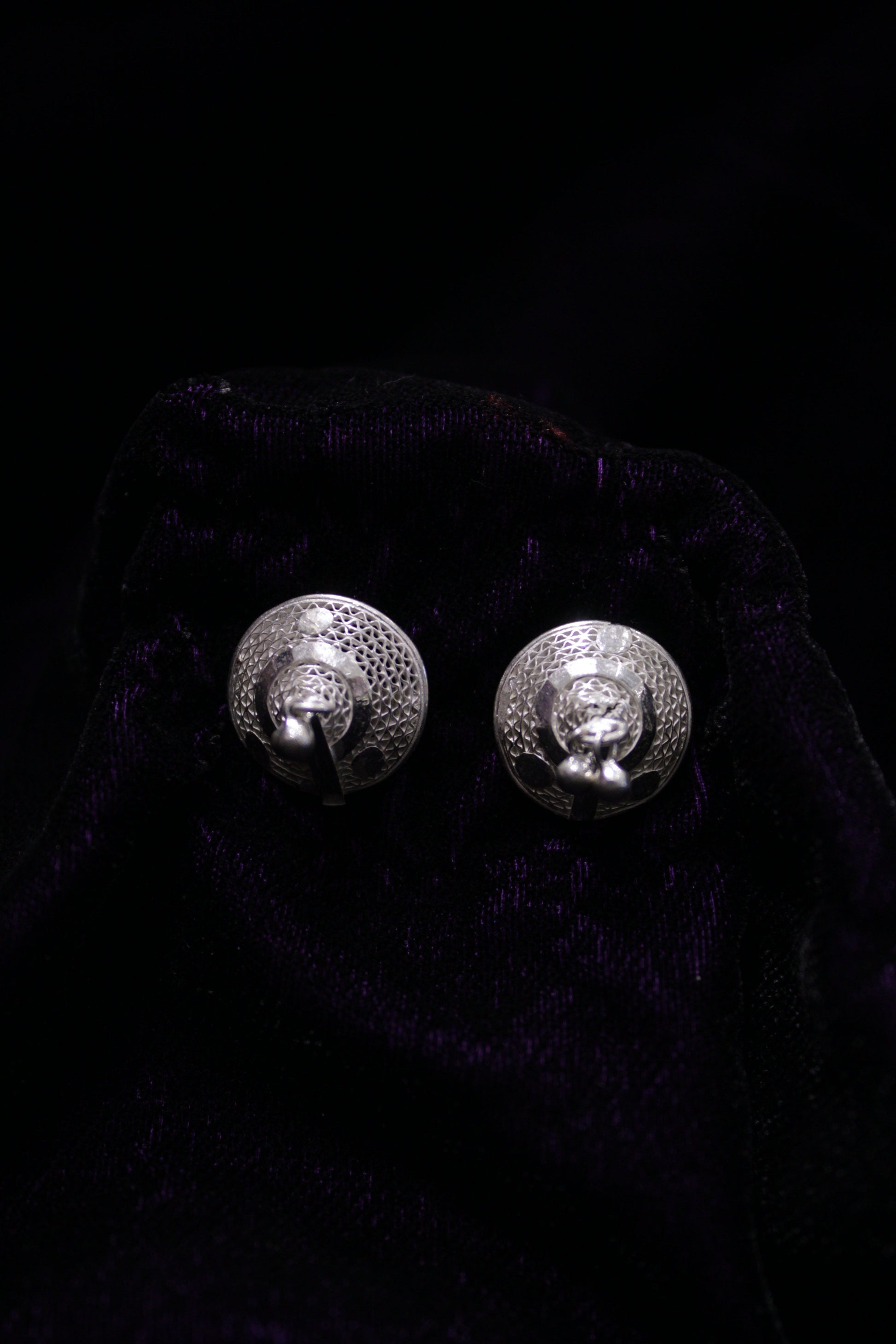 Cone Silver Bead Filigree Earring Stud