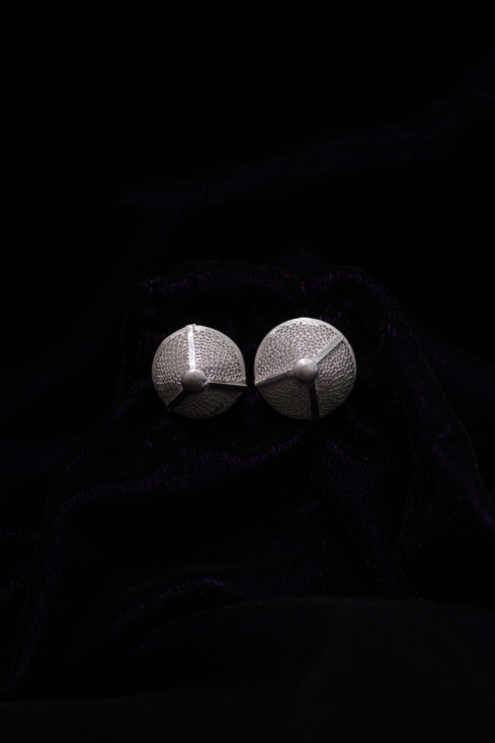 Cone Silver Bead Filigree Earring Stud