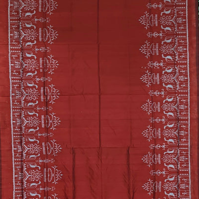Maroon With Tribal Border Contemporary Odisha Handloom Silk Saree