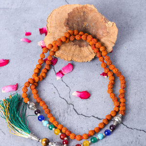 7 Chakra Rudraksha Mala with Buddha Charm