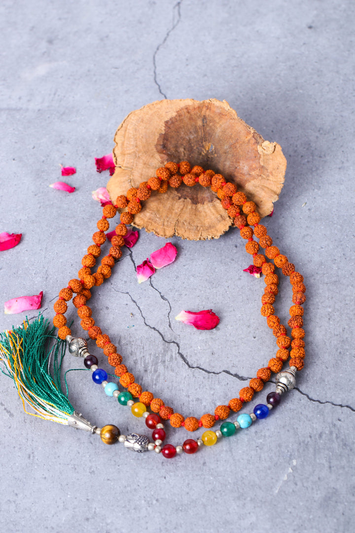 7 Chakra Rudraksha Mala with Buddha Charm