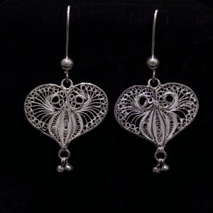 Butterfly in Heart Shape Silver Bead Filigree Earring