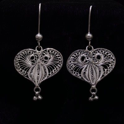 Butterfly in Heart Shape Silver Bead Filigree Earring