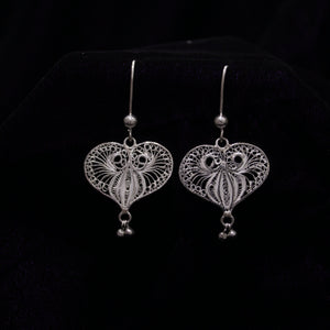Butterfly in Heart Shape Silver Bead Filigree Earring