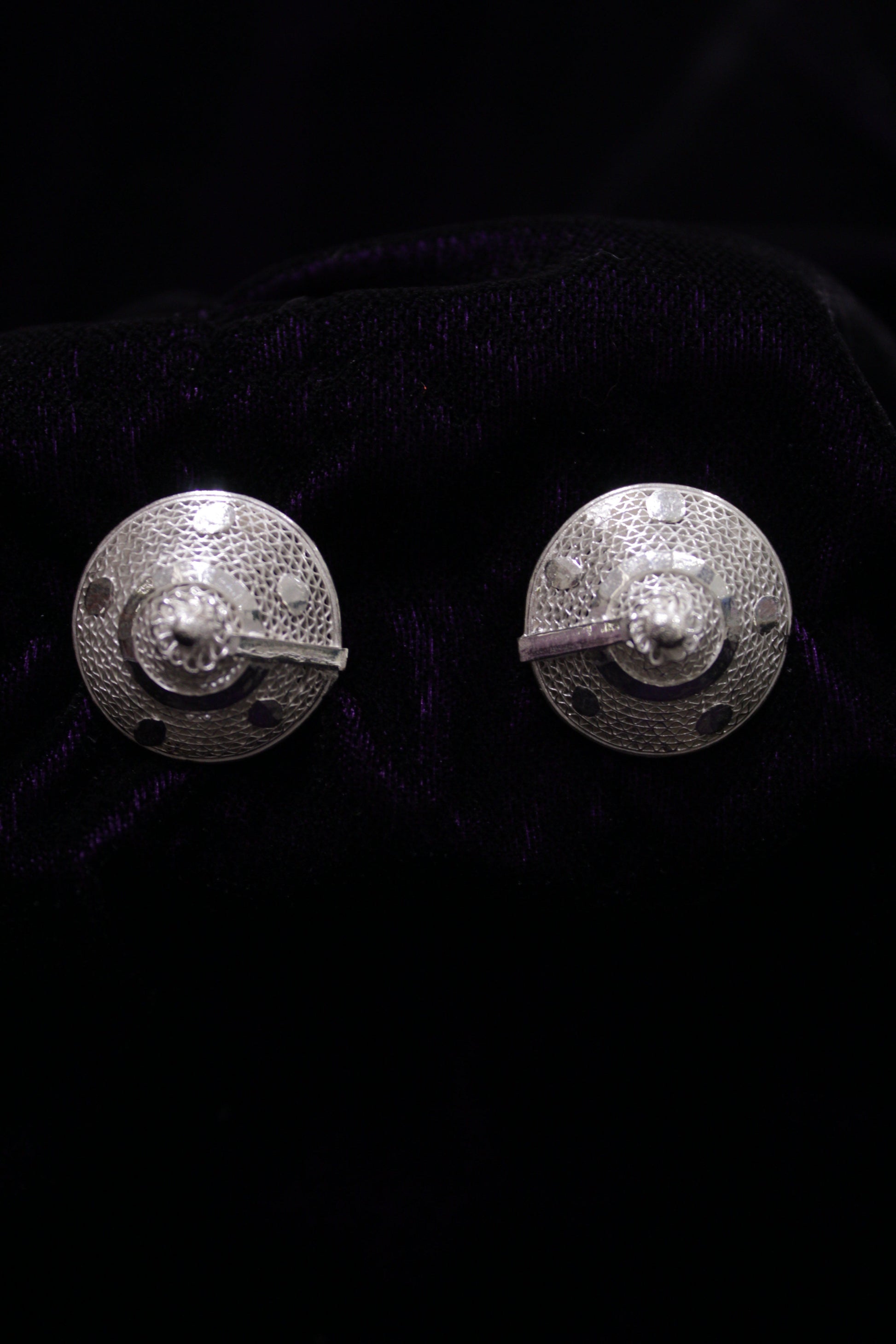 Cone Silver Bead Filigree Earring Stud