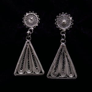 Triangle Designed Silver Filigree Earrings