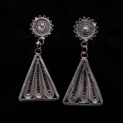 Triangle Designed Silver Filigree Earrings