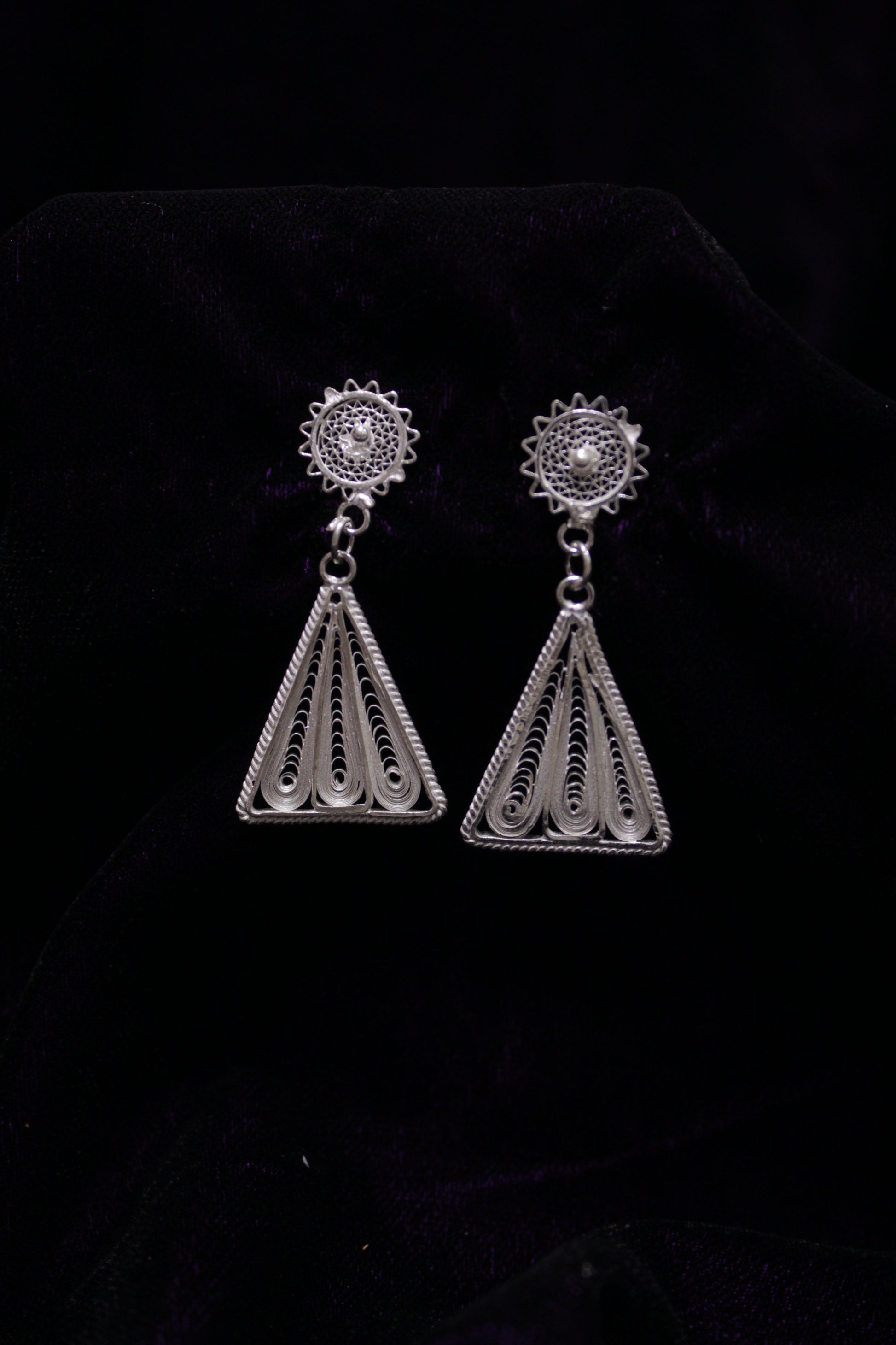 Triangle Designed Silver Filigree Earrings