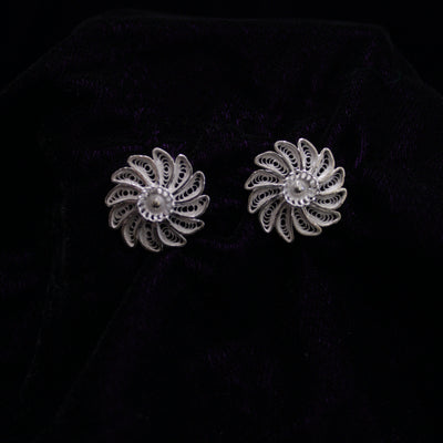 Floral Silver Filigree Earring Stud