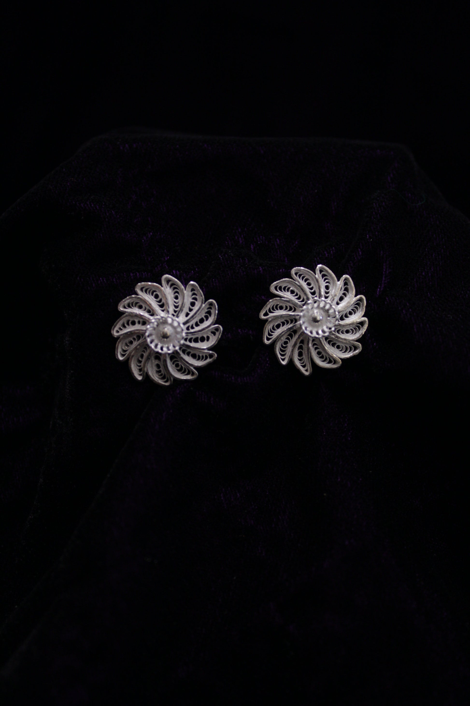 Floral Silver Filigree Earring Stud