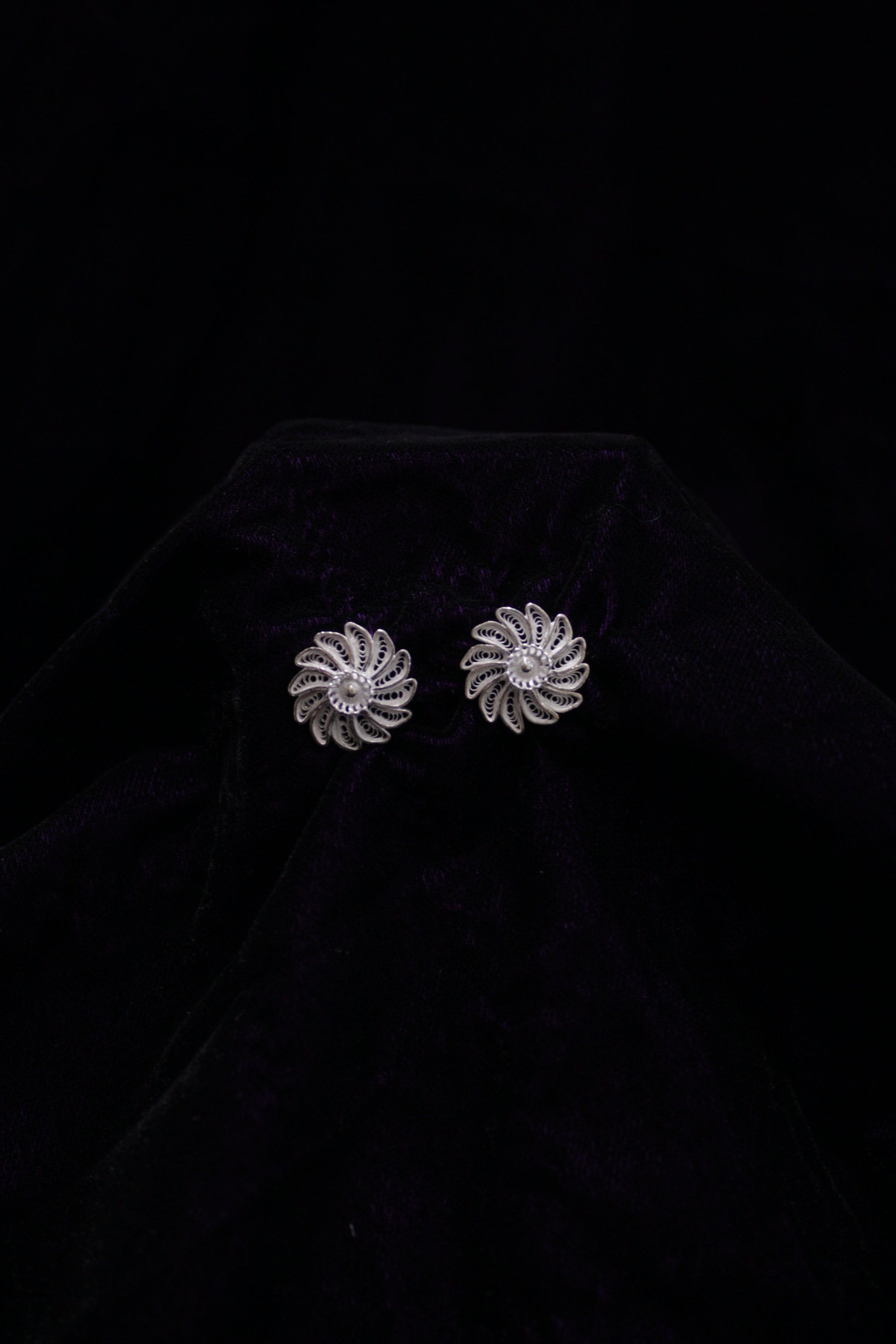 Floral Silver Filigree Earring Stud