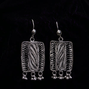 Rectangular Silver Filigree With Beads Earring