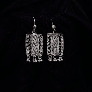 Rectangular Silver Filigree With Beads Earring