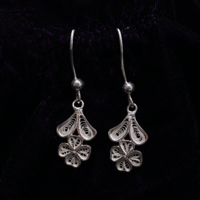 Floral Designed Silver Filigree Earrings