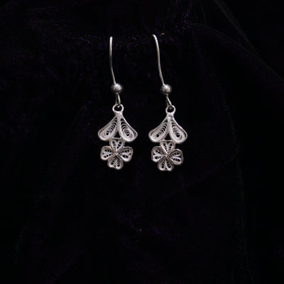Floral Designed Silver Filigree Earrings