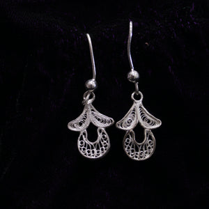 Half Moon Floral Design Silver Filigree Earring