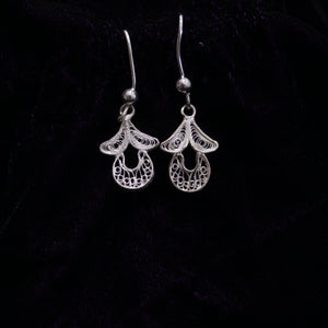 Half Moon Floral Design Silver Filigree Earring