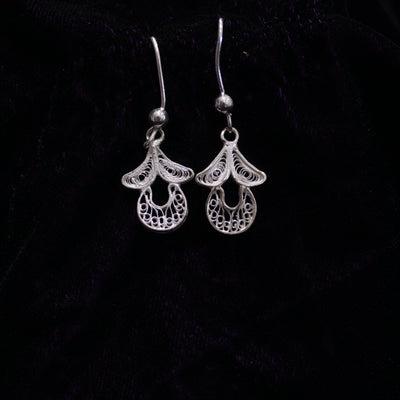 Half Moon Floral Design Silver Filigree Earring