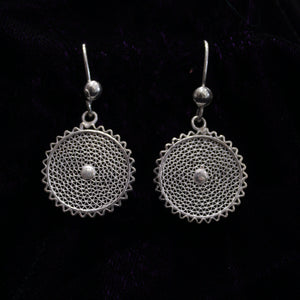 Circular Web Medial Silver Filigree Earring