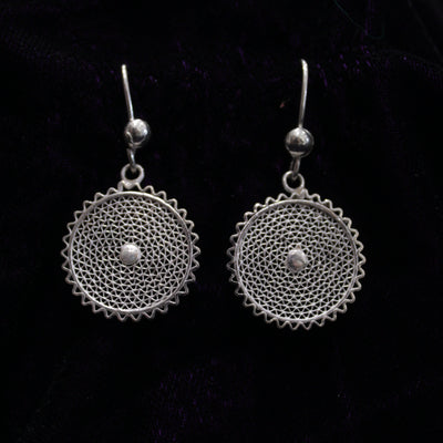 Circular Web Medial Silver Filigree Earring
