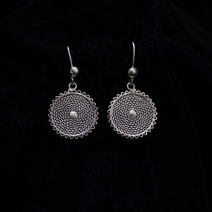 Circular Web Medial Silver Filigree Earring