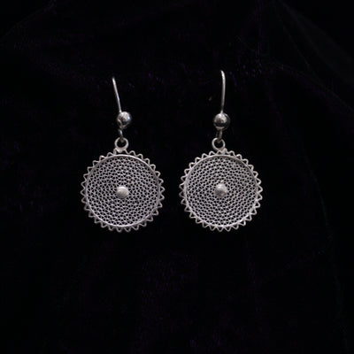 Circular Web Medial Silver Filigree Earring