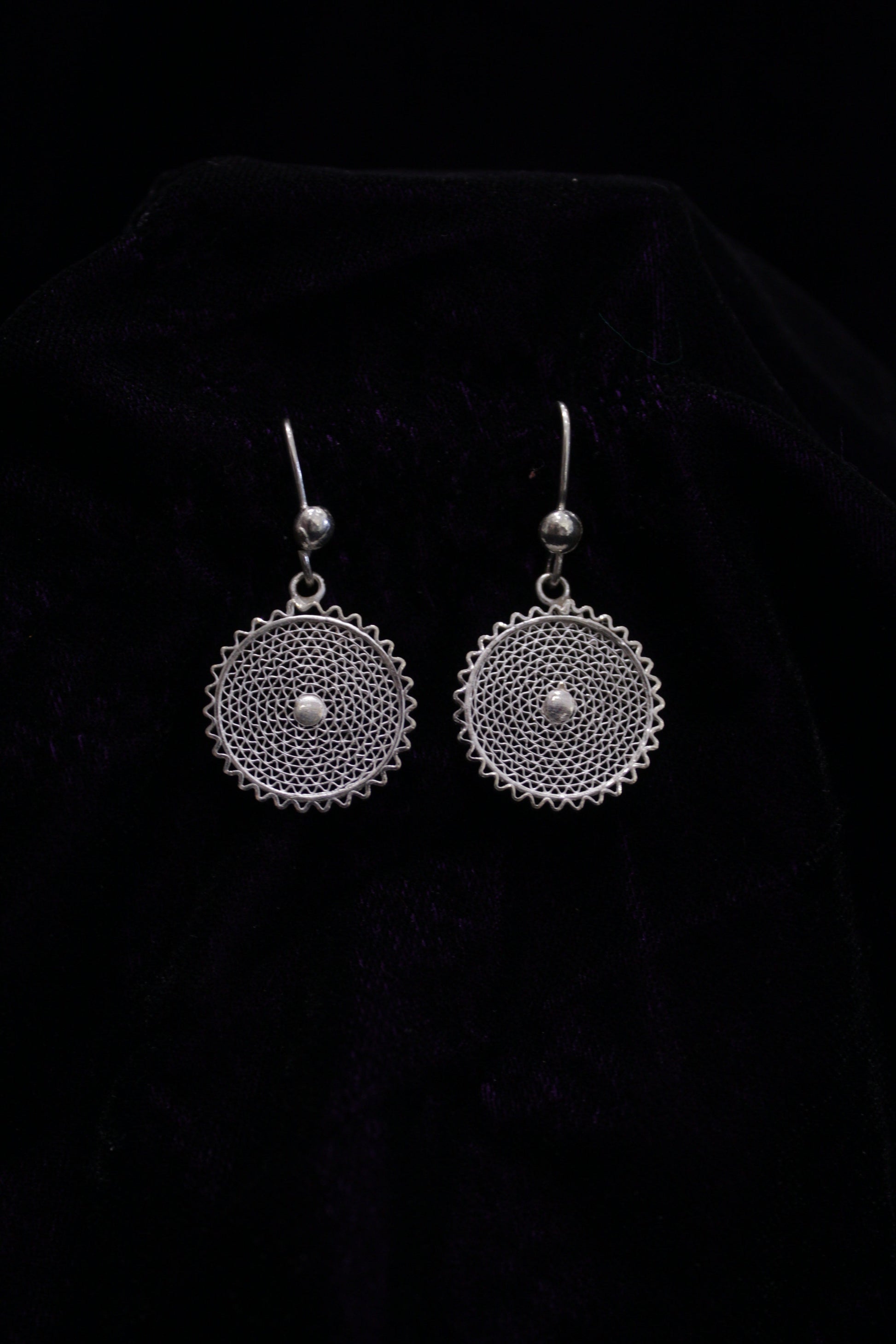 Circular Web Medial Silver Filigree Earring