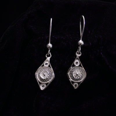 Rhombus Silver Bead Filigree Earring