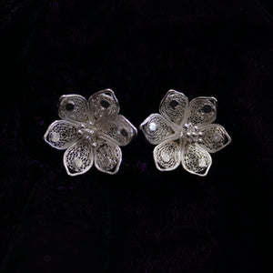 Floral Silver Filigree Earring Stud